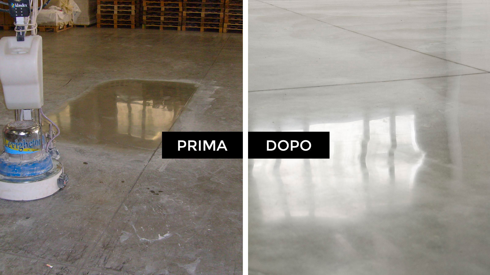 Lucidatura di pavimenti in cemento (prima e dopo)